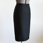 Vintage 1950s Large Black Polished Cotton Midi Wiggle Skirt | by Kasnit