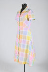 Vintage 1970s Small Pastel Rainbow Color Block Shirt Waist Midi Dress | by Lee Stevens