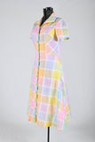 Vintage 1970s Small Pastel Rainbow Color Block Shirt Waist Midi Dress | by Lee Stevens