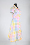 Vintage 1970s Small Pastel Rainbow Color Block Shirt Waist Midi Dress | by Lee Stevens