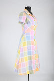 Vintage 1970s Small Pastel Rainbow Color Block Shirt Waist Midi Dress | by Lee Stevens