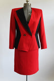 Vintage 1990s Large Red Black Double Breasted Power Skirt Suit | by Stirling Cooper