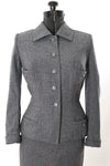 Vintage 1950s XS Gray Blue Wasp Waist Skirt Suit