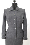 Vintage 1950s XS Gray Blue Wasp Waist Skirt Suit