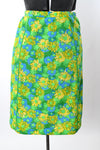 Vintage 1970s Small Green Blue Yellow Florals A Line Skirt | The Lilly (Lilly Pulitzer)