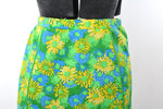 Vintage 1970s Small Green Blue Yellow Florals A Line Skirt | The Lilly (Lilly Pulitzer)