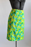 Vintage 1970s Small Green Blue Yellow Florals A Line Skirt | The Lilly (Lilly Pulitzer)