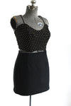 Vintage 1980s Medium/Large Black Gold Cropped Top Mini Skirt Club Party Outfit