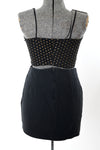 Vintage 1980s Medium/Large Black Gold Cropped Top Mini Skirt Club Party Outfit