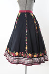 Vintage 1990s Does 50s Roses Border Print Black Full Circle Skirt | by B. Moss