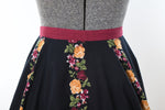 Vintage 1990s Does 50s Roses Border Print Black Full Circle Skirt | by B. Moss