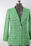 Vintage 1970s Medium Green White Plaid Wide Peaked Lapel Jacket | by Russ