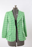 Vintage 1970s Medium Green White Plaid Wide Peaked Lapel Jacket | by Russ