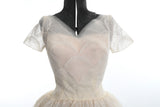 Vintage 1950s XS Ivory Blush Pink Heart Bodice Full Circle Lace Wedding Dress | by Cahill Ltd. Beverly Hills