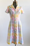 Vintage 1970s Small Pastel Rainbow Color Block Shirt Waist Midi Dress | by Lee Stevens