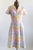 Vintage 1970s Small Pastel Rainbow Color Block Shirt Waist Midi Dress | by Lee Stevens