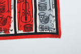 Vintage 1950s Red Gray Black Musical Instruments Silk Scarf | by Vera Neumann