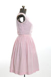 Vintage 1960s Small Medium Pink White Striped Seersucker Sleeveless Shirtwaist Dress