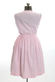 Vintage 1960s Small Medium Pink White Striped Seersucker Sleeveless Shirtwaist Dress