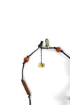 Vintage 1970s Brown Wood Beads Black Leather NOS Tassel Necklace | 28" Length