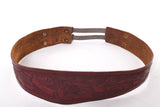 Vintage 1950s XL Ox Blood Red Mexican Tooled Leather Double Buckle Wide Cinch Belt