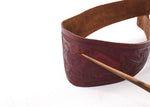 Vintage 1950s XL Ox Blood Red Mexican Tooled Leather Double Buckle Wide Cinch Belt