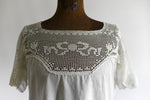 Antique 1910s Large White Bow Crocheted Yoke Handmade Nightgown