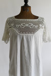 Antique 1910s Large White Bow Crocheted Yoke Handmade Nightgown