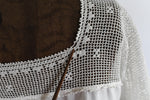 Antique 1910s Large White Bow Crocheted Yoke Handmade Nightgown