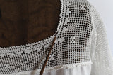 Antique 1910s Large White Bow Crocheted Yoke Handmade Nightgown