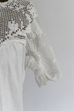 Antique 1910s Large White Bow Crocheted Yoke Handmade Nightgown