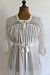 Antique 1910s Large White Cotton Voile Pin Tucked Bodice Nightgown