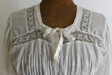 Antique 1910s Large White Cotton Voile Pin Tucked Bodice Nightgown