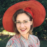 Vintage 1940s Orange Raffia Velvet Ribbon Tilt Sun Hat