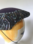 Vintage 1950s Blue Iridescent Sequin Cocktail Hat | by Cora Deane  | Size 22 1/2