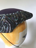 Vintage 1950s Blue Iridescent Sequin Cocktail Hat | by Cora Deane  | Size 22 1/2