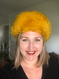 Vintage 1960s Yellow Dyed Shearling Mod Winter Hat