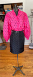 Vintage 1980s Size 4 Small Hot Pink Black Polka Dot Bishop Sleeve Party Outfit Skirt Suit | by Chaus