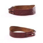 Vintage 1950s XL Ox Blood Red Mexican Tooled Leather Double Buckle Wide Cinch Belt