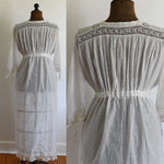 Antique 1910s Large White Cotton Voile Pin Tucked Bodice Nightgown
