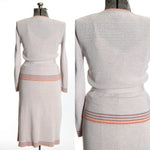 Vintage 1970s Medium Light Beige Knit Sweater Skirt Suit Set | by Fine Quality Sweaters