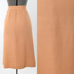 Vintage 1940s Small Tan Gabardine Midi Skirt