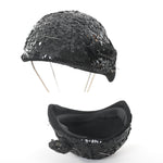 Vintage 1950s Black Sequin Felted Wool Cocktail Hat