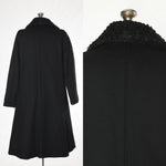 Vintage 1920s Medium Black Wool Winter Coat
