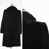 Vintage 1920s Medium Black Velvet Open Front Colorful Flower Pockets Coat