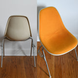 Vintage 1970s Orange Off White Fiberglass Eames DSS Stacking Side Chairs Set of 4 | by Herman Miller