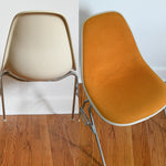 Vintage 1970s Orange Off White Fiberglass Eames DSS Stacking Side Chairs Set of 4 | by Herman Miller