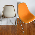 Vintage 1970s Orange Off White Fiberglass Eames DSS Stacking Side Chairs Set of 4 | by Herman Miller