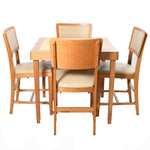 vintage 1950s blond maple 4 piece folding chair card table set shown with chairs on each side of table on white background