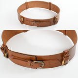 Vintage 1950s Medium Brown Leather Gold Buckles Wide Cinch Belt